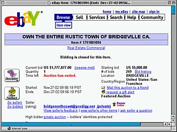 Ebay screen shot showing Bridgeville listing