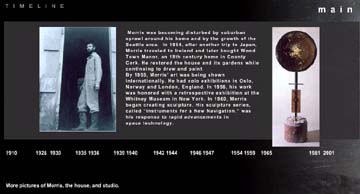 [photo of Morris Graves in doorway and photo of sculpture, accompanied by text, part of interactive CD]
