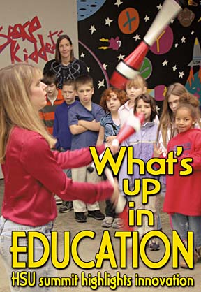 What's up in education: HSU summit highlights innovation [photo of woman juggling and children watching]