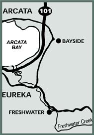 [Map showing Arcata, bay, Bayside, Eureka and Freshwater and Freshwater Creek]