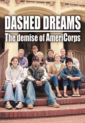 Dashed Dreams: The Demise of AmeriCorps [photo of group on the steps of high school]
