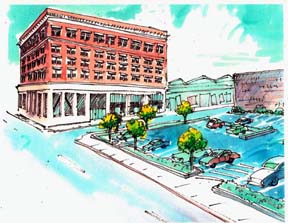 Architectural rendering of Professional Building and proposed parking lot in downtown Eureka