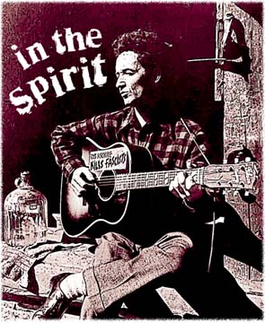 Photo and headline -- Woody Guthrie