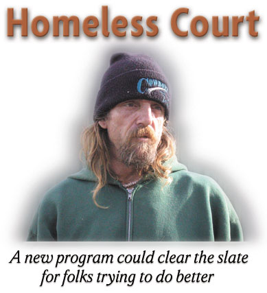 Homeless Court heading, photo of Butch Henderson by Heidi Walters