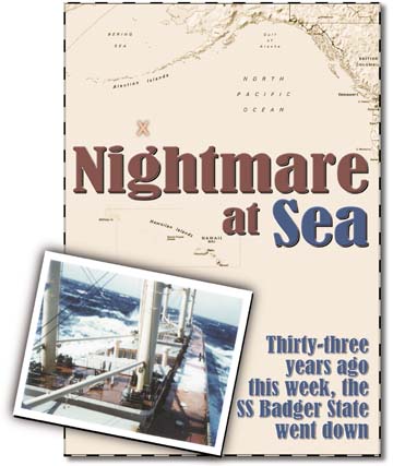 Nightmare at Sea - photo of ship and map of Pacific Ocean with location designated