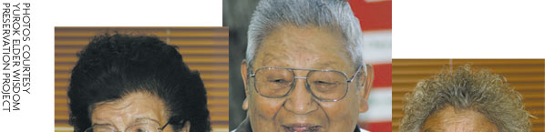 Photos of Archie Thompson, Aileen Figueroa, Jimmie James and Georgiana Trull COURTESY YUROK ELDER WISDOM PRESERVATION PROJECT 