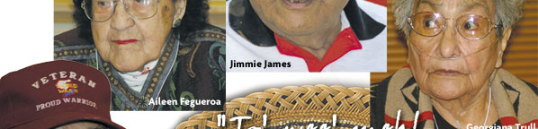 Photos of Archie Thompson, Aileen Figueroa, Jimmie James and Georgiana Trull COURTESY YUROK ELDER WISDOM PRESERVATION PROJECT 