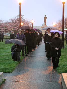 Women in Black standing on the Arcata Plaza