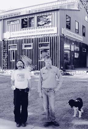 [photo of David Katz and Charlie Wilson in front of Alternative Energy building]