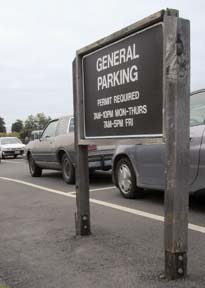["General Parking" sign at lot on Humboldt State University campus]