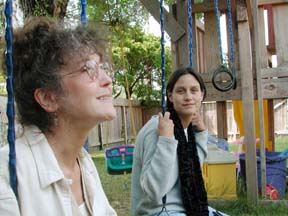 Patricia Samson and Angelique Velasco sitting in swingset