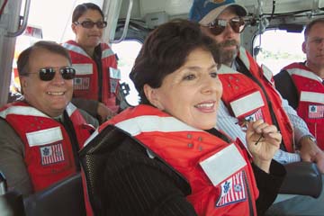 Senator Boxer and friends wearing lifejackets