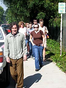 Photo -- James Gibbons leads prospective Humboldt State University students on a campus tour
