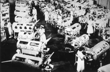 polio ward with dozens of patients and nurses