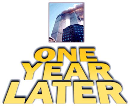 One Year Later [photo of burning towers]