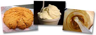 photos of peanut butter, peanut butter cookie and ice cream