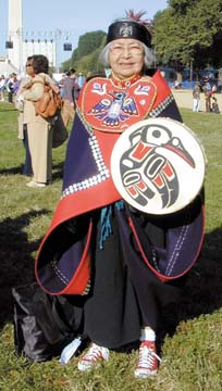 [Older woman in Seattle costume]