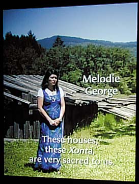 [Video image of Melodie George and caption"These houses, these xonta, are very sacred to us."]