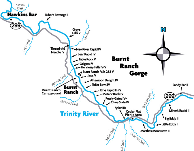 Map of Trinity River's Burnt Ranch Gorge