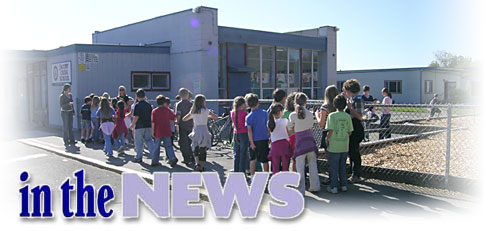 Heading: IN the News, photo of Jacoby creek school