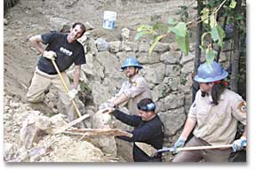 photo of Klein, Roberts, Crauthers and Wahl building the trail.