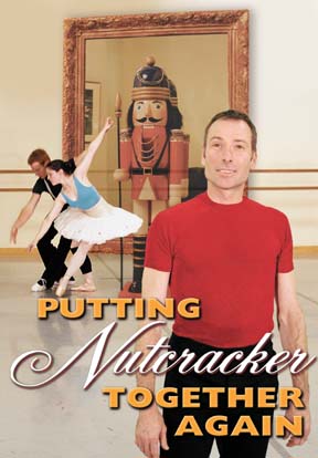Putting the Nutcracker Together Again [photo of Danny Furlong, dancers and nutcracker figurine in front of large mirror